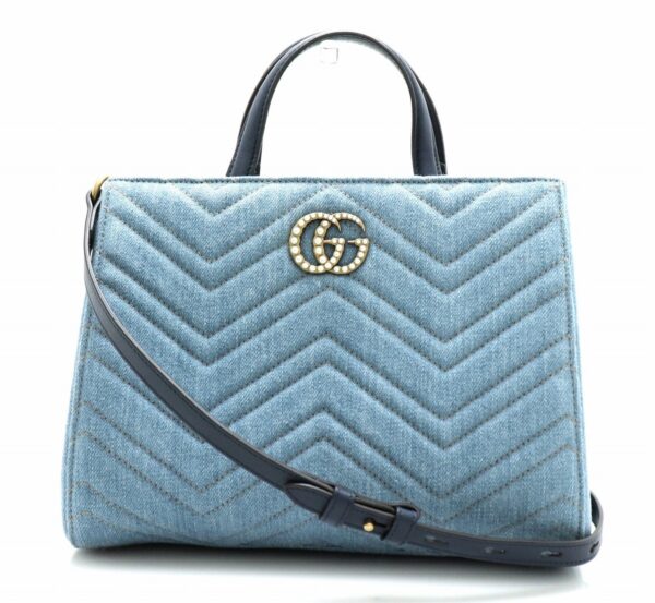 31781610 Gucci GG Marmont Handbag Quilted Leather Blue