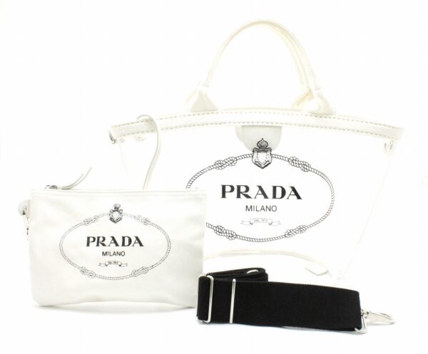 31781681 Prada Plex Fabric 2WAY Tote Bag Clear White Black