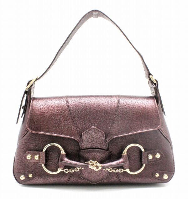 31790231 Gucci GG Horsebit Shoulder Bag Leather Shiny Brown