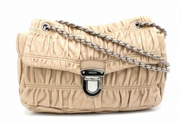 31790235 Prada Nappa Gaufre Chain Shoulder Bag Beige