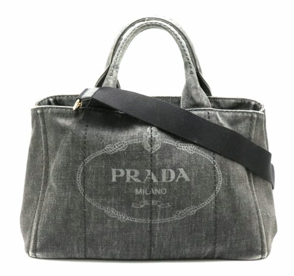 31791415 Prada Canapa 2WAY Tote Bag Denim Black