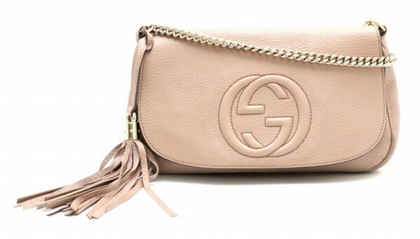 31791616 Gucci Soho Fringe Tassel Chain Shoulder Bag Leather Pink Beige