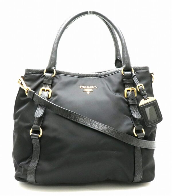 31791929 Prada 2WAY Nylon Shoulder Bag Leather Black