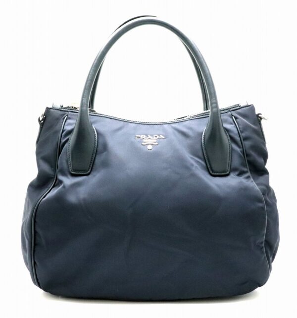 31791957 Prada Handbag Nylon Leather Dark Navy Blue