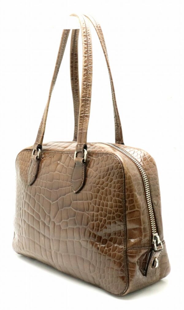 31800517 1 Prada Handbag Crocodile Embossed Leather Brown Tea