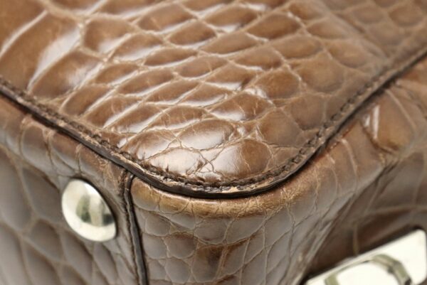 31800517 2 Prada Handbag Crocodile Embossed Leather Brown Tea