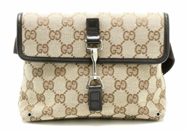 31801138 Gucci GG Body Bag Waist Pouch Leather Khaki Beige Brown