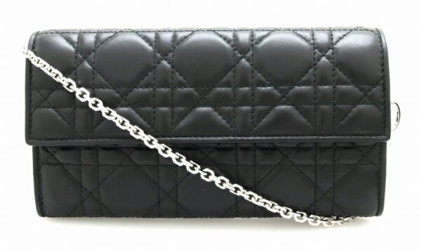 31801206 Christian Dior Lady Dior Cannage Chain Wallet Leather Black