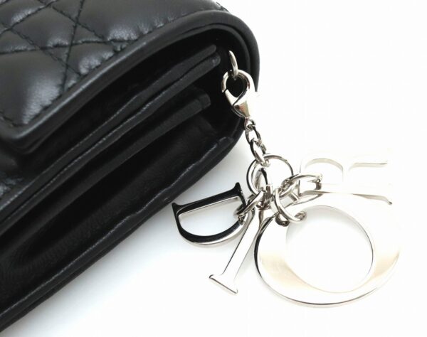 31801206 3 Christian Dior Lady Dior Cannage Chain Wallet Leather Black