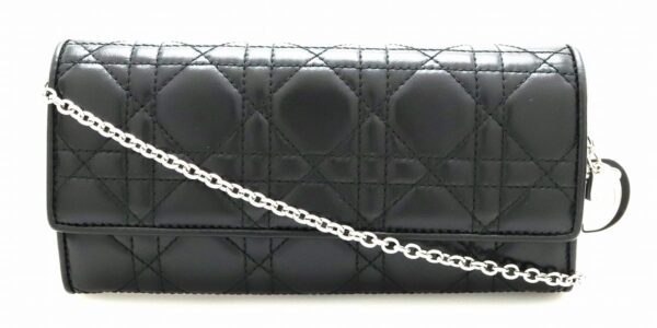 31801207 Christian Dior Lady Dior Cannage Chain Wallet Leather Black