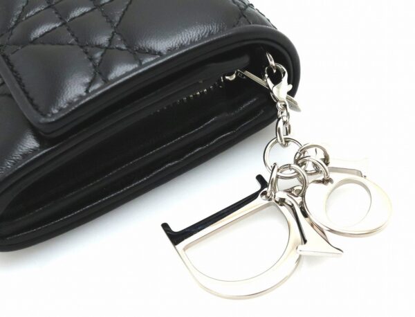 31801207 3 Christian Dior Lady Dior Cannage Chain Wallet Leather Black