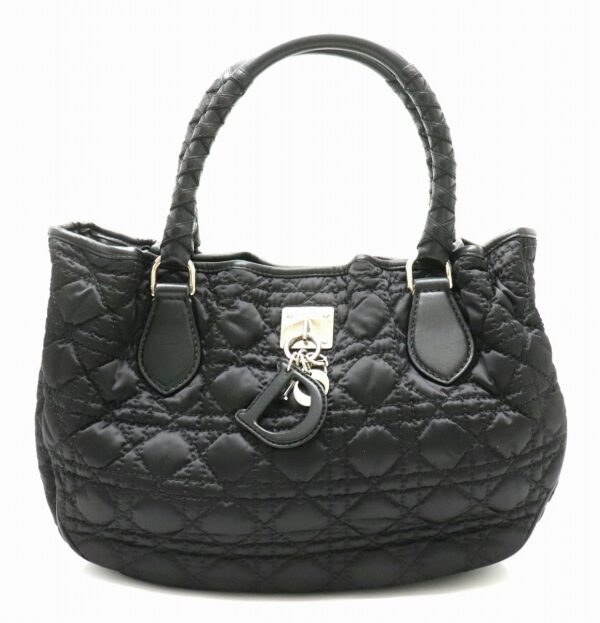 31801212 Christian Dior Lady Dior Cannage Charm Handbag Nylon Leather Black