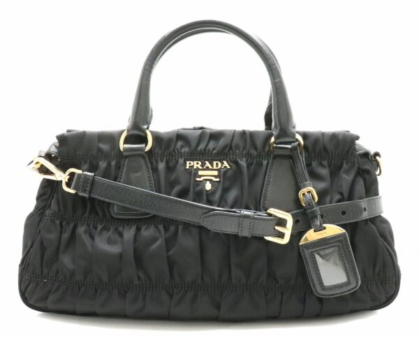 31801214 Prada Crossbody Bag Gathered Nylon Leather Black