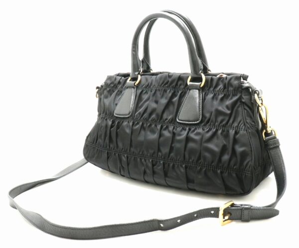 31801214 1 Prada Crossbody Bag Gathered Nylon Leather Black