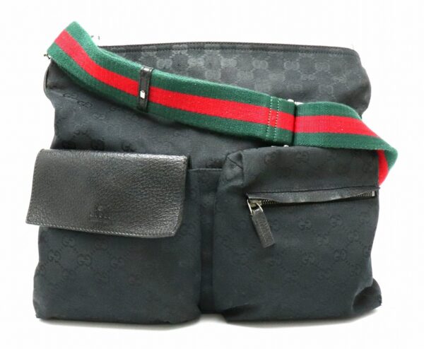 31810459 Gucci GG Sherry Line Shoulder Bag Leather Black Red Green