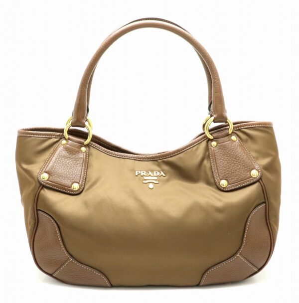 31810463 Prada Handbag Nylon Leather Brown