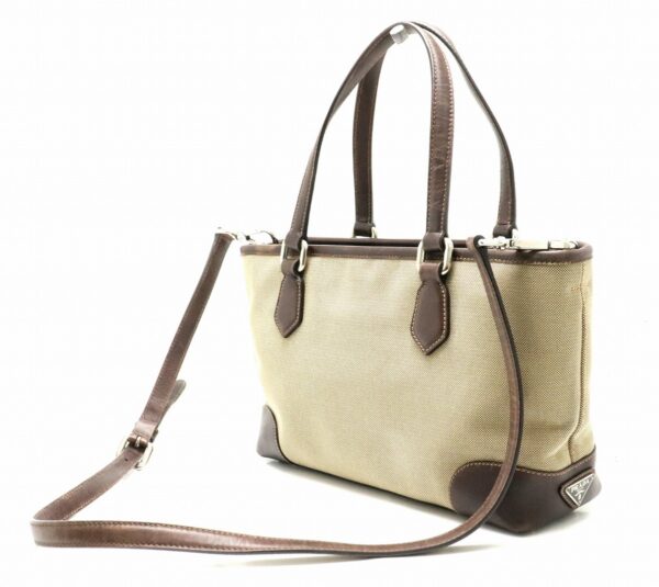 31810464 1 Prada Tote Bag Jacquard Canvas Leather Khaki Brown