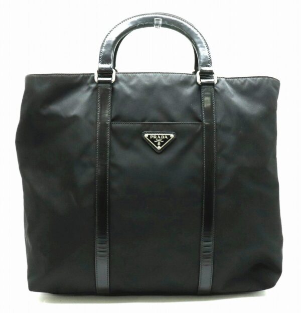 31811185 Prada Tote Bag Nylon Leather Black