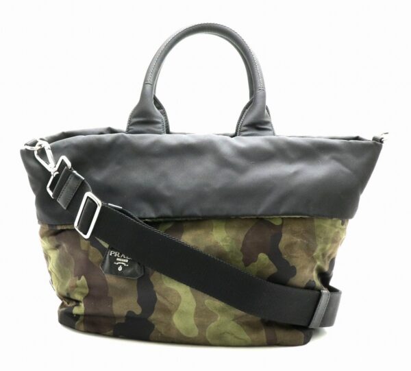 31820331 Prada Tote Bag Nylon Leather Camouflage Black