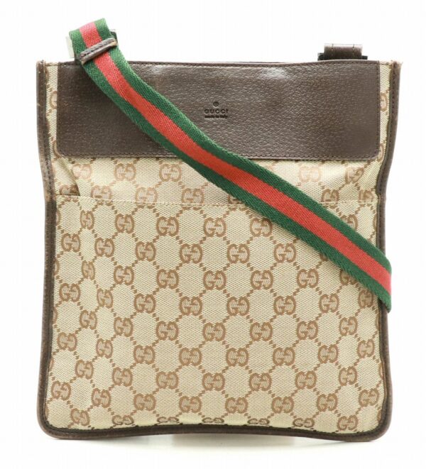 31820502 Gucci GG Sherry Line Shoulder Bag Leather Khaki Brown Green Red