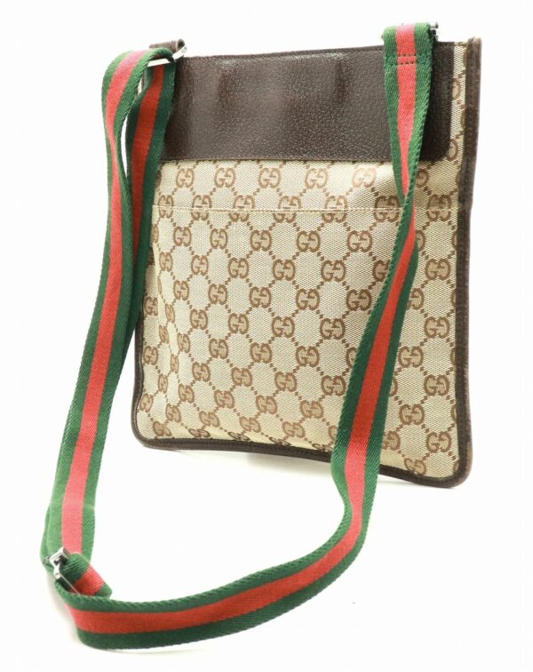 31820502 1 Gucci GG Sherry Line Shoulder Bag Leather Khaki Brown Green Red