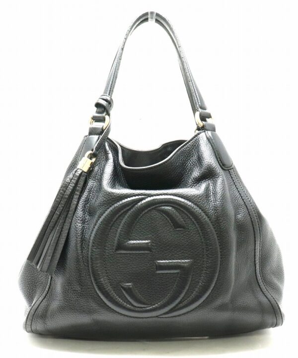 31821130 Gucci Soho Fringe Tassel Interlocking GG Tote Shoulder Black