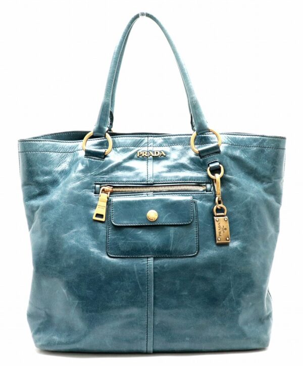 31821157 Prada Tote Bag Leather Denim Blue