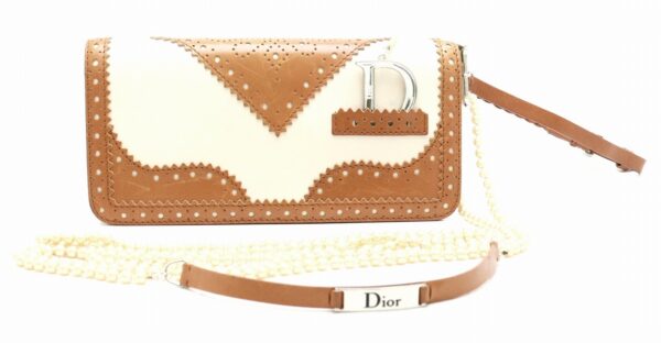 31821273 Christian Dior Perforated Leather Clutch Bag Pearl Camel