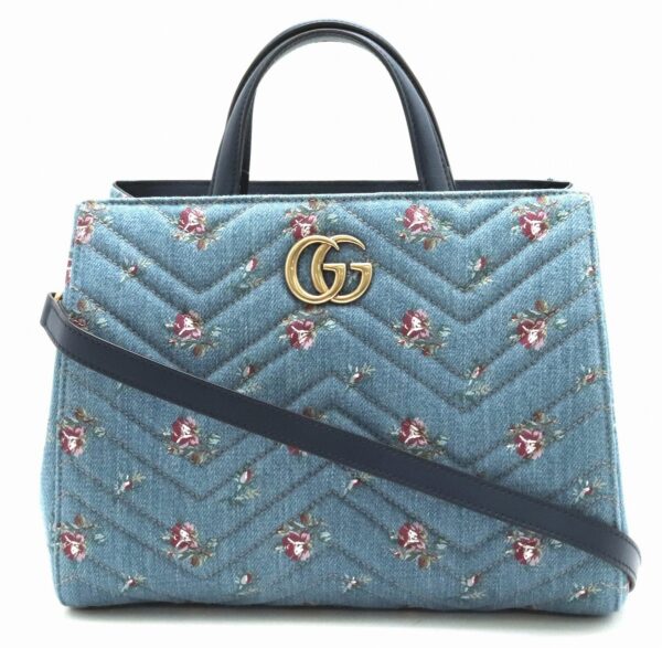 31831154 Gucci GG Marmont Quilted Denim Shoulder Bag Blue