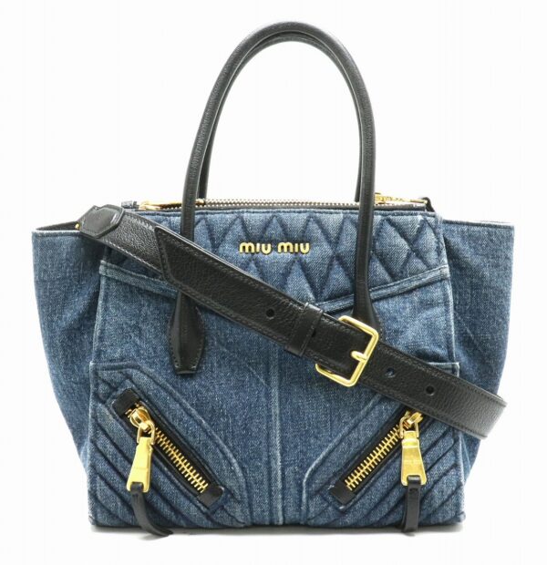 31831555 Miu Miu Denim Biker 2way Bag Denim Blue Black