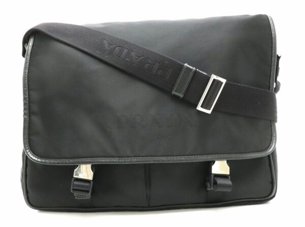 31832031 Prada Shoulder Bag Diagonal Nylon Leather Black