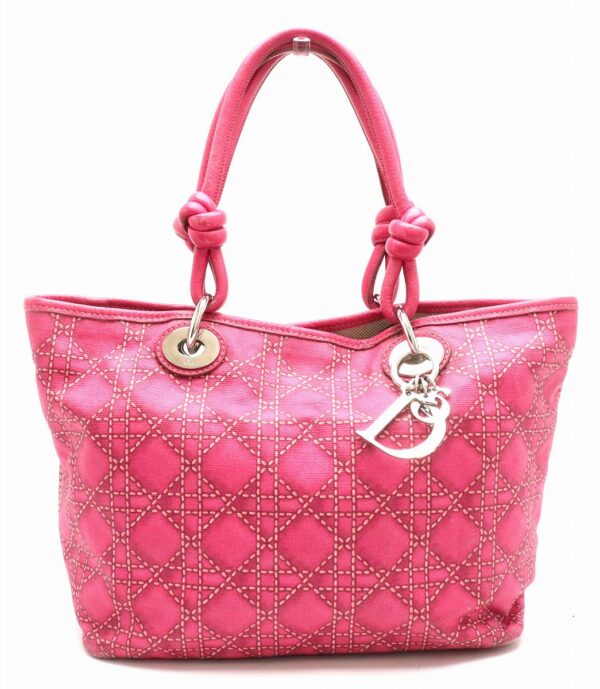 31840993 Christian Dior Cannage Handbag Tote Bag Canvas Leather Pink