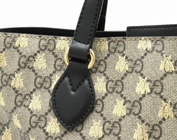 31841083 5 Gucci GG Supreme Bee 2WAY Leather Tote Bag Khaki