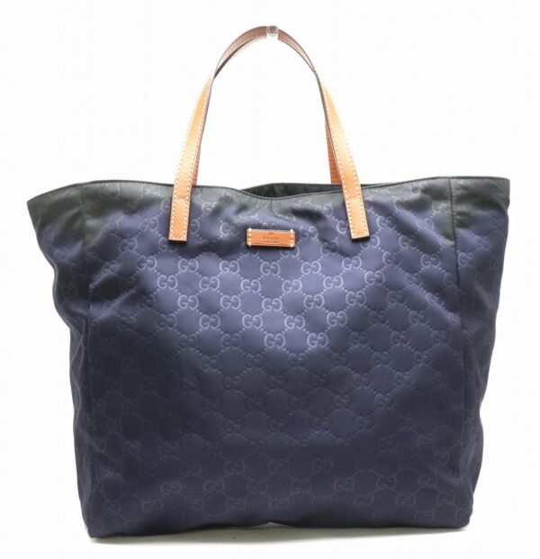 31841117 Gucci GG Nylon Leather Tote Bag Navy