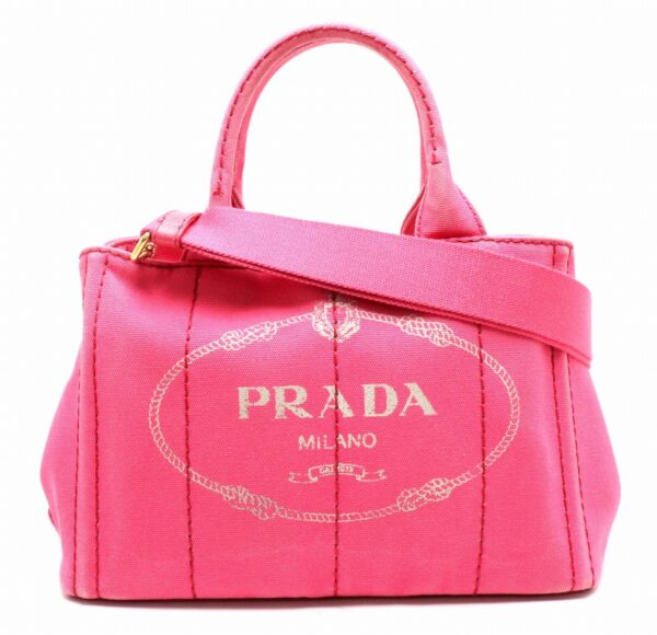 31841586 Prada Canapa Tote Bag 2WAY Canvas Leather Pink