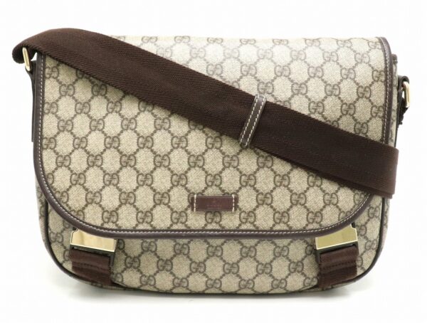 31841826 Gucci GG Plus GG Supreme Leather Shoulder Bag Khaki