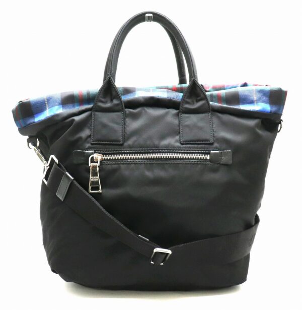 31841923 Prada Tote Bag 2WAY Reversible Plaid Nylon Leather Blue