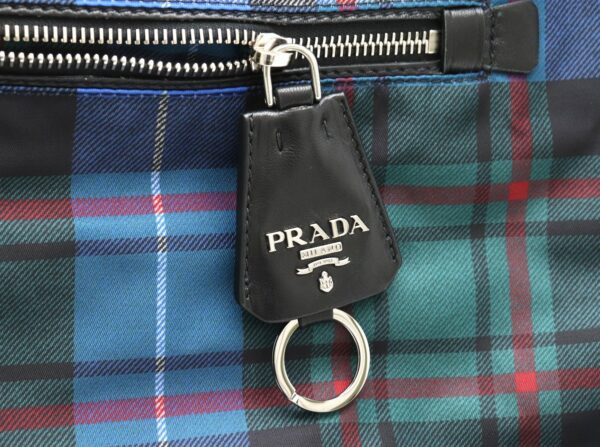 31841923 5 Prada Tote Bag 2WAY Reversible Plaid Nylon Leather Blue