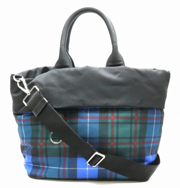 31841923 7 Prada Tote Bag 2WAY Reversible Plaid Nylon Leather Blue