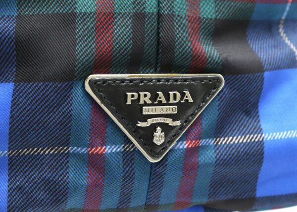 31841923 8 Prada Tote Bag 2WAY Reversible Plaid Nylon Leather Blue