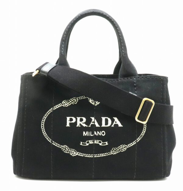 31850413 Prada Canapa Tote Bag 2WAY Canvas Leather Black