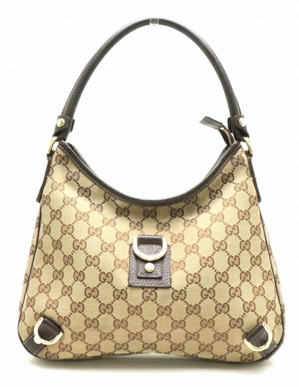 31850439 Gucci Abbey GG Leather Shoulder Bag Khaki