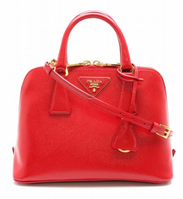 31850466 Prada Promenade Handbag 2WAY Crossbody Enamel Leather Red