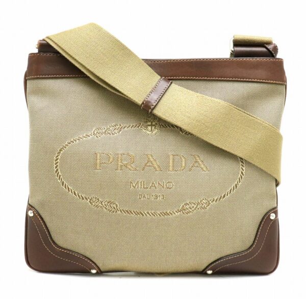 31850890 Prada Shoulder Bag Crossbody Canvas Leather Khaki Brown