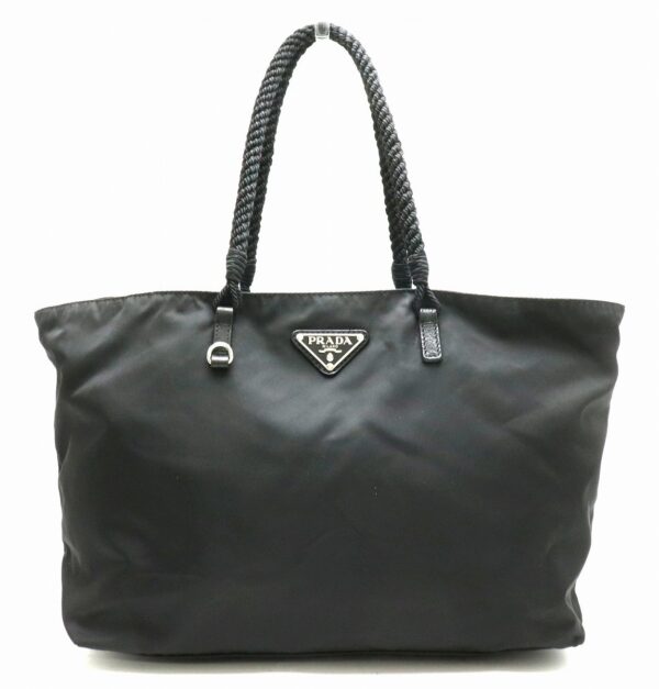 31850928 Prada Tote Bag Shoulder Tote Nylon Leather Rope Handle Black