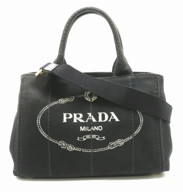 31850963 Prada Canapa Tote Bag 2WAY Canvas Leather Black