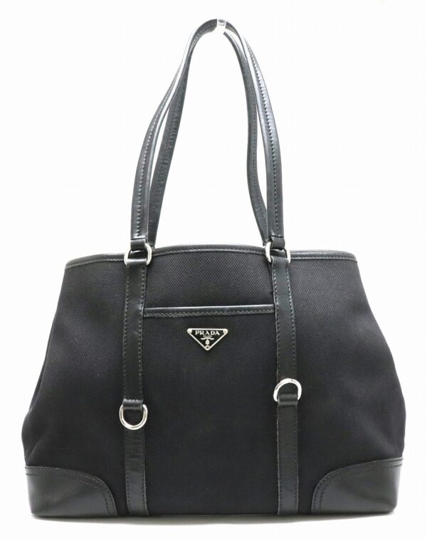 31860752 Prada Tote Bag Shoulder Tote Canvas Leather Black