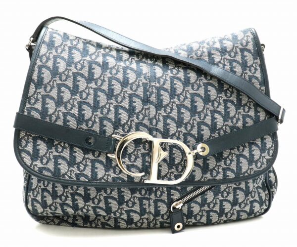 31860889 Christian Dior Trotter Shoulder Bag Leather Navy