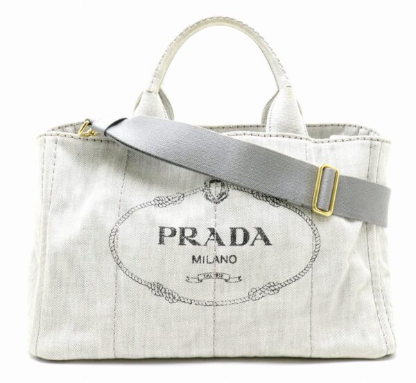 31860968 Prada Canapa Tote Bag 2WAY Denim Canvas Gray