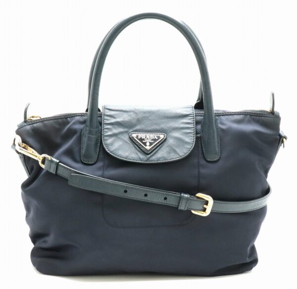 31861267 Prada Handbag 2WAY Nylon Leather Navy